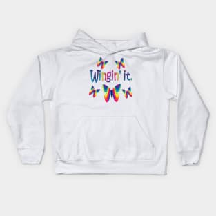 Wingin It with Rainbow Butterflies Kids Hoodie